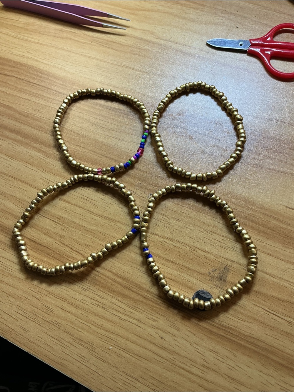 Handmade Gold Seed Bead Stretch Bracelet with Multicolor Accents - Picture 3 of 7